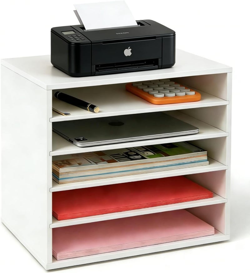 EMERIT Paper Organzier Wood Desktop Organizer Storage Letter Tray File Sorter with Adjustable Shelves for Home Office - Image 1