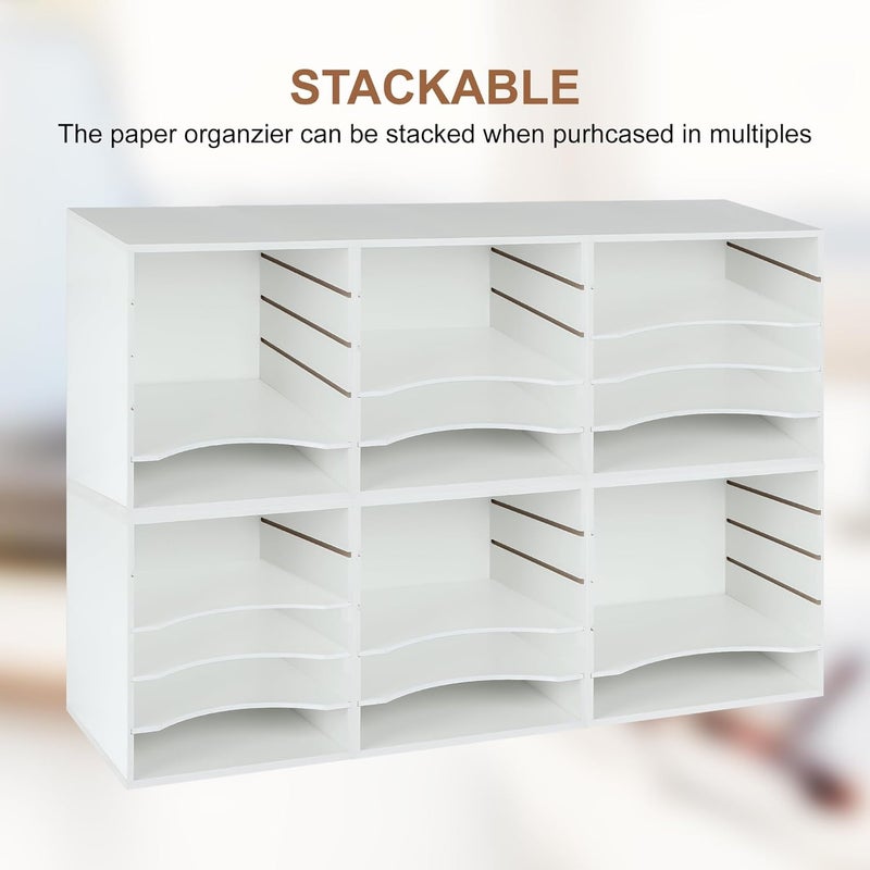 EMERIT Paper Organzier Wood Desktop Organizer Storage Letter Tray File Sorter with Adjustable Shelves for Home Office - Image 5