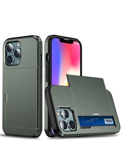 Generic Case Cover For iPhone 13 mini Shockproof Armor Protective Case with Slide Card Slot  Army Green 