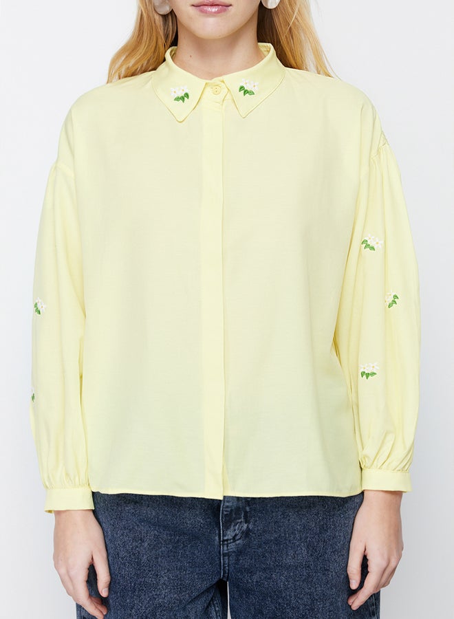 trendyol Yellow Embroidered Cotton Woven Shirt TWOAW23GO00081 - Image 4