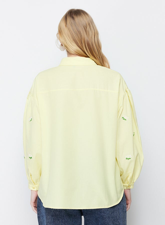 trendyol Yellow Embroidered Cotton Woven Shirt TWOAW23GO00081 - Image 5