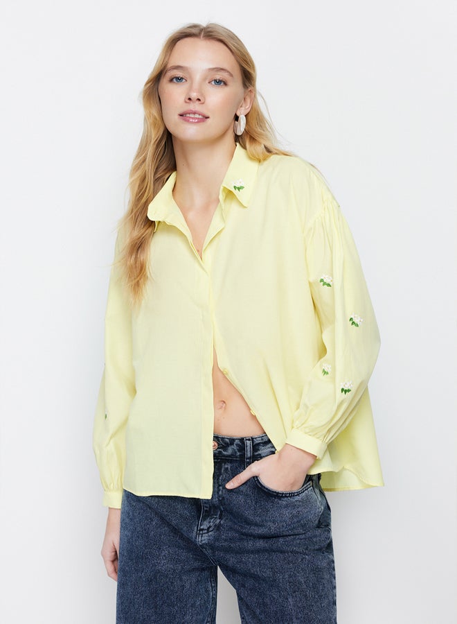 trendyol Yellow Embroidered Cotton Woven Shirt TWOAW23GO00081 - Image 1