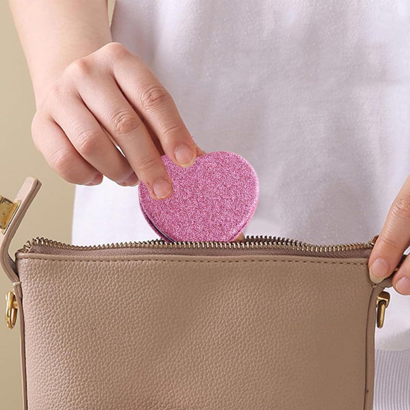 Frinnovan 6 Pack Sparkly Pokect Heart Mirror Travel Compact Magnifying Folding Mirror for Purse Mini Vanity Cosmetic Lashes Makeup Double-Sided Cute Glitter Pink - Image 4
