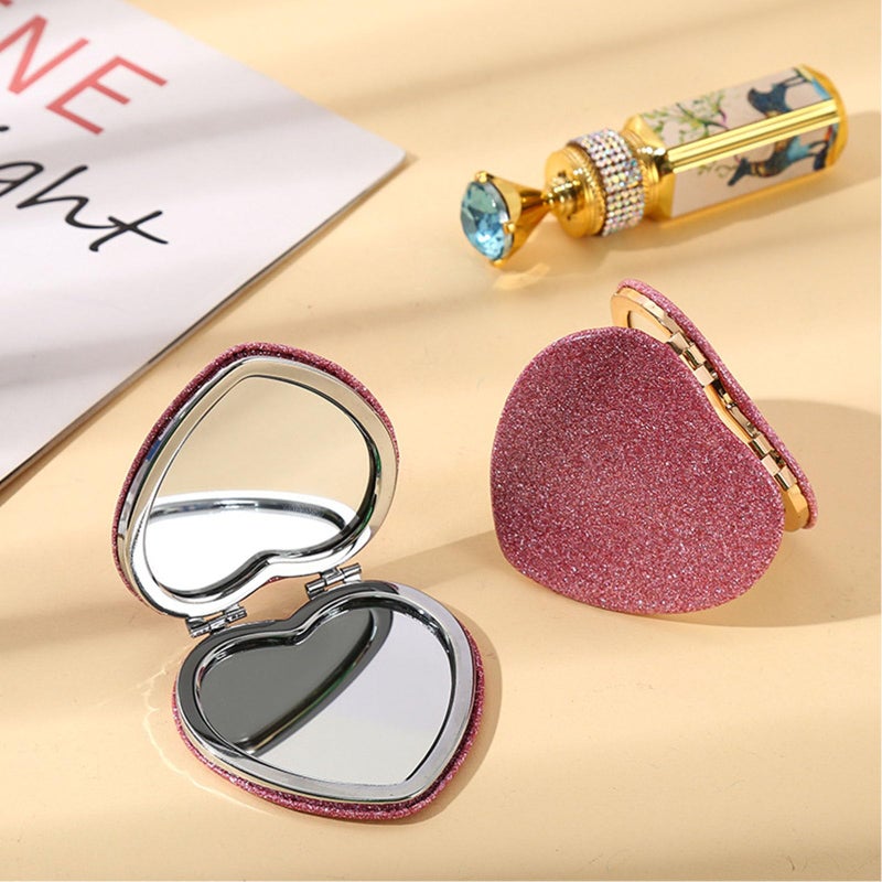 Frinnovan 6 Pack Sparkly Pokect Heart Mirror Travel Compact Magnifying Folding Mirror for Purse Mini Vanity Cosmetic Lashes Makeup Double-Sided Cute Glitter Pink - Image 5