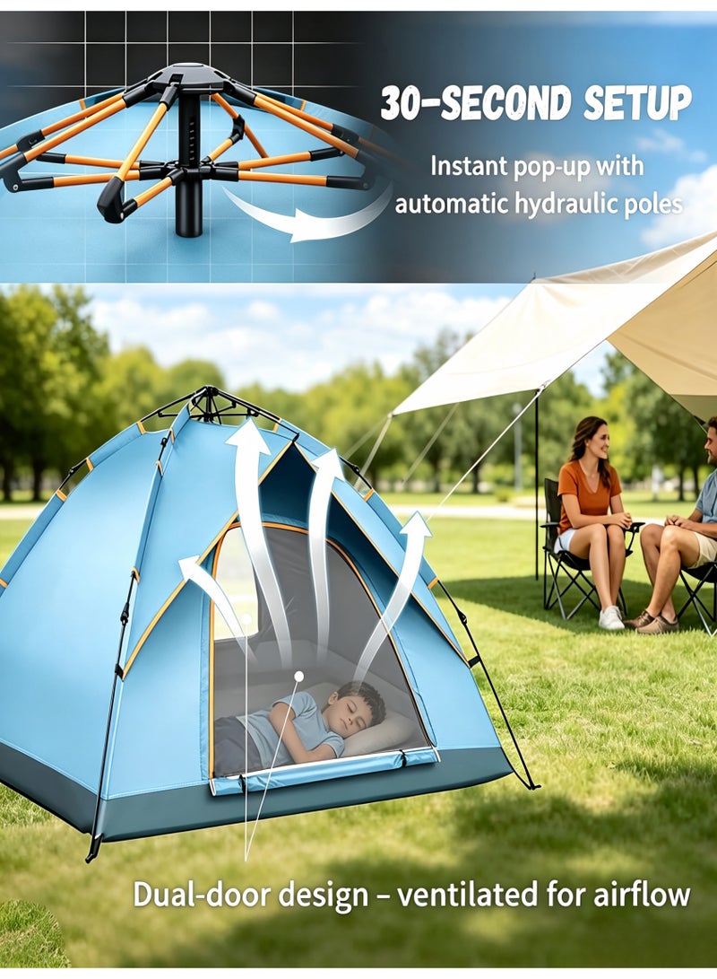 Snooe AutoPop Pro Instant Person Camping Tent - 3s Setup Waterproof Windproof Tent with UV Shield & Ventilation, Ultra-Light 5.5lbs All-Weather Shelter for Hiking, Beach, Family Travel - Image 3