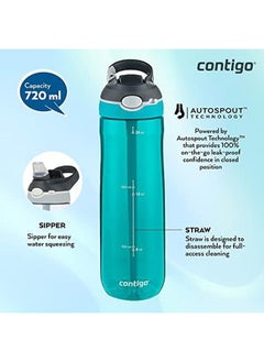 Contigo 720 Ml Scuba Single Ashland Autospout Water Bottle With Flip Straw Large Bpa Free Drinking Bottle Sports Flask Leakproof Gym Bottle Ideal For Sports Bike Running Hiking  - Image 3