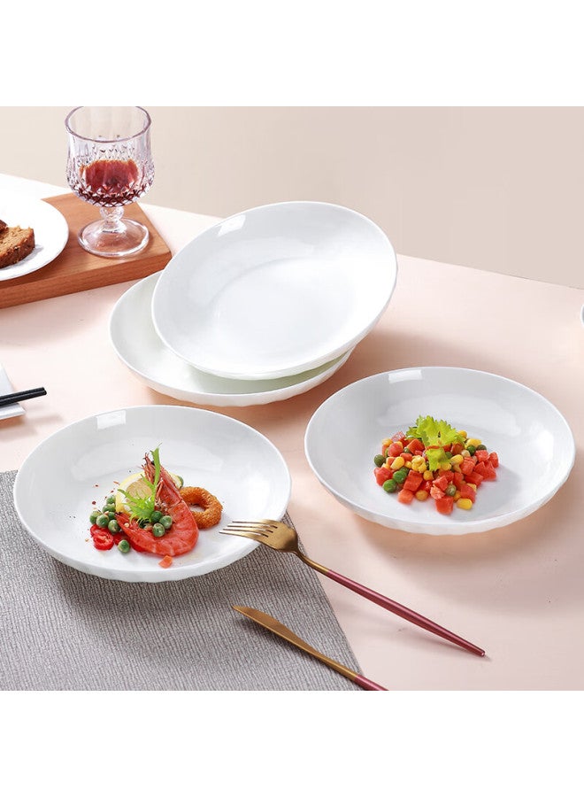 Sky Top Ceramic Deep Plate Set, Pure White Embossed Bone China Dinner Plate Set, 8-inch Rice Plate 4-piece Crystal Series - Image 4