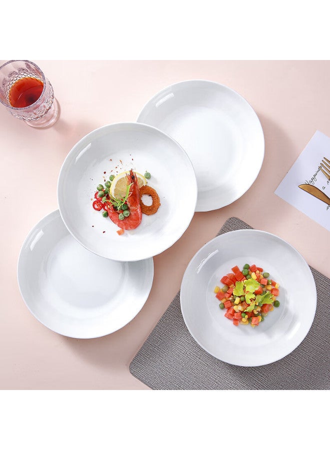 Sky Top Ceramic Deep Plate Set, Pure White Embossed Bone China Dinner Plate Set, 8-inch Rice Plate 4-piece Crystal Series - Image 3