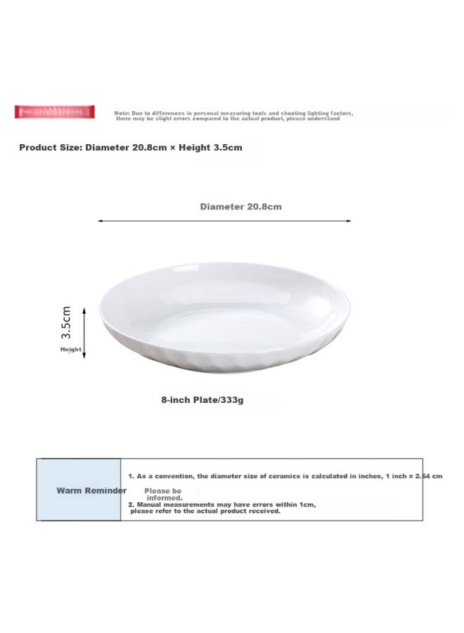 Sky Top Ceramic Deep Plate Set, Pure White Embossed Bone China Dinner Plate Set, 8-inch Rice Plate 4-piece Crystal Series - Image 2