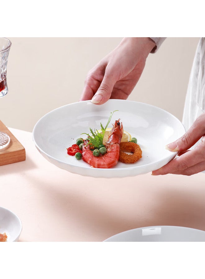 Sky Top Ceramic Deep Plate Set, Pure White Embossed Bone China Dinner Plate Set, 8-inch Rice Plate 4-piece Crystal Series - Image 5
