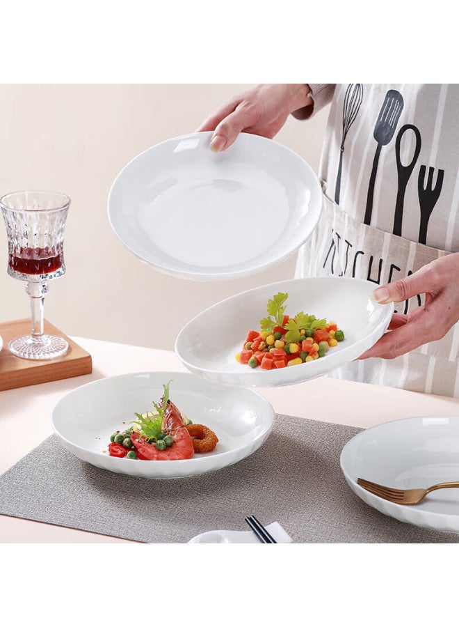 Sky Top Ceramic Deep Plate Set, Pure White Embossed Bone China Dinner Plate Set, 8-inch Rice Plate 4-piece Crystal Series - Image 1