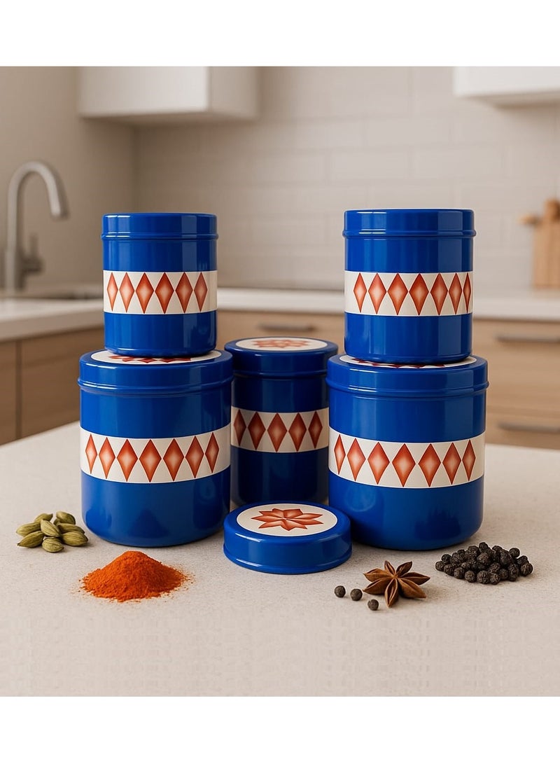 Royal 5 Pcs Stainless Steel Container With Lid Multicolor Spices Sugar Coffee Canister 24cm - 22cm - 20cm - 18cm - 16cm - Image 2