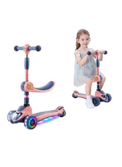 Hihonor Kids Scooter, 3 In 1 Children Scooter with Flashing Wheel，Kick Scooter for Kids with Removable Seat and Adjustable Height Handlebars（Pink）  - Image 1