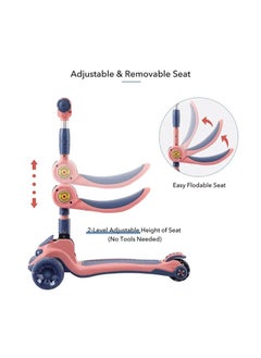 Hihonor Kids Scooter, 3 In 1 Children Scooter with Flashing Wheel，Kick Scooter for Kids with Removable Seat and Adjustable Height Handlebars（Pink）  - Image 3