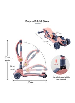 Hihonor Kids Scooter, 3 In 1 Children Scooter with Flashing Wheel，Kick Scooter for Kids with Removable Seat and Adjustable Height Handlebars（Pink）  - Image 4