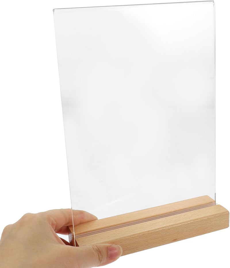 A5 Acrylic Menu Sign Holder with Wooden Base, T-shape Tabletop Display Stand for Restaurant Menu, Poster, Paper, and Label Holder - Image 4