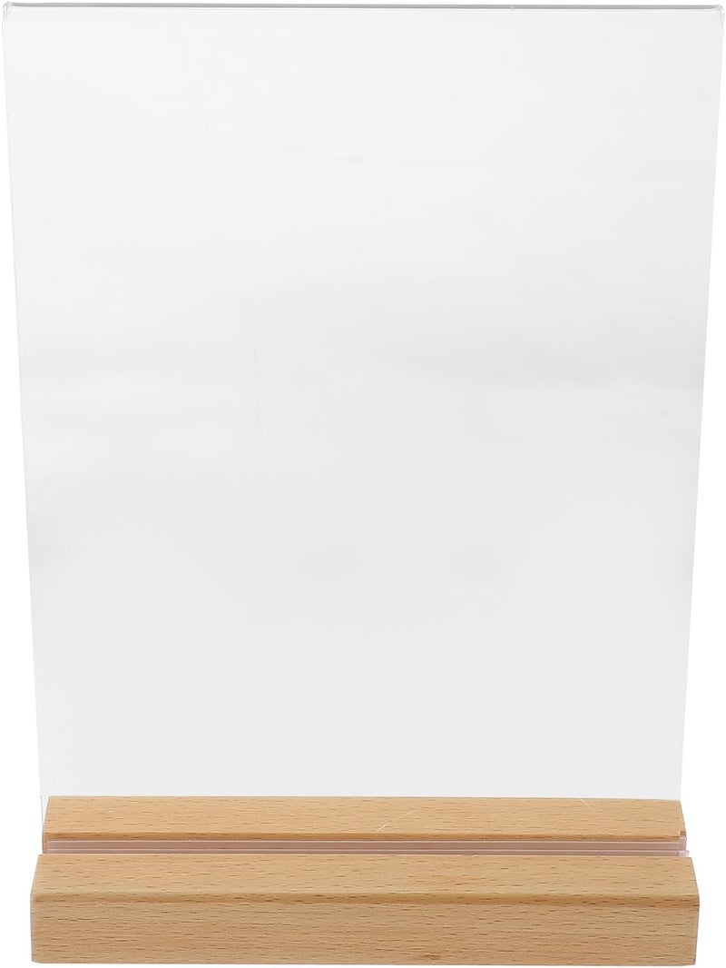 A5 Acrylic Menu Sign Holder with Wooden Base, T-shape Tabletop Display Stand for Restaurant Menu, Poster, Paper, and Label Holder - Image 1