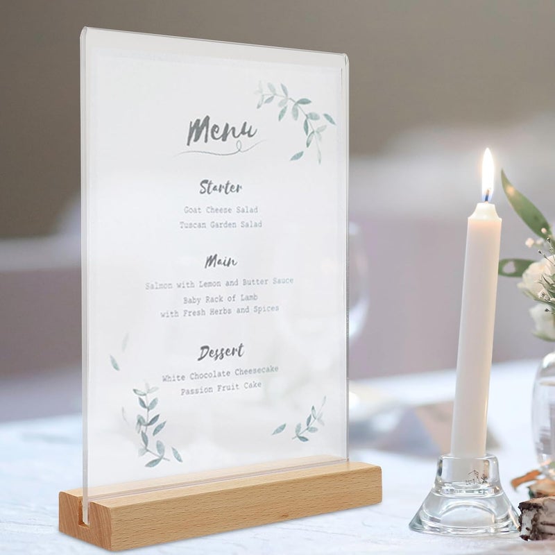 A5 Acrylic Menu Sign Holder with Wooden Base, T-shape Tabletop Display Stand for Restaurant Menu, Poster, Paper, and Label Holder - Image 5