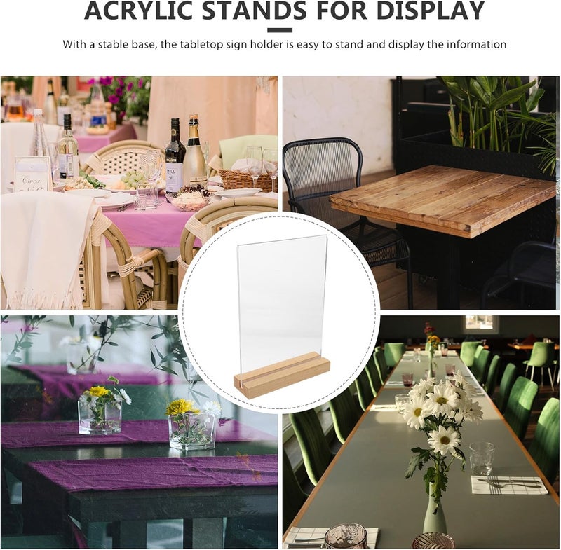A5 Acrylic Menu Sign Holder with Wooden Base, T-shape Tabletop Display Stand for Restaurant Menu, Poster, Paper, and Label Holder - Image 3