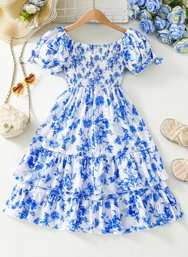 تايك تو Take Two Floral Print Puff Sleeve Dress with Bow Detail