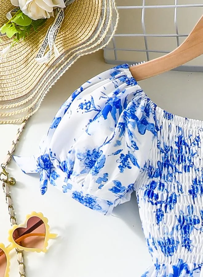 Take Two Take Two Floral Print Puff Sleeve Dress with Bow Detail