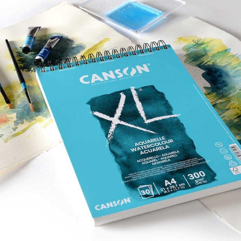 CANSON XL Watercolour 300gsm A4 Paper, Cold Pressed, Spiral Pad Short Side, 30 White Sheets, Ideal for Professional Artists - Image 4