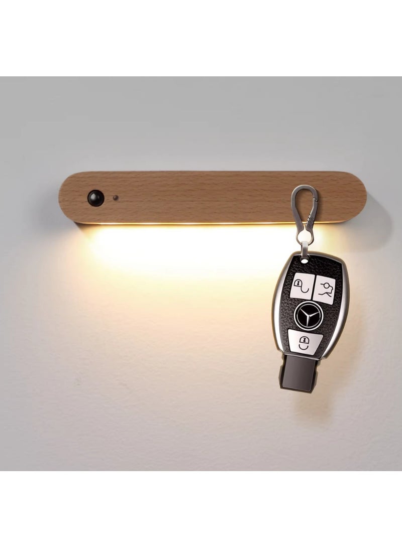 Portable Sensor Night Light Bedroom Magnetic Key Holder Cabinet Door Hanging Lamp USB Rechargeable warm white light (Beech Wood) - Image 2