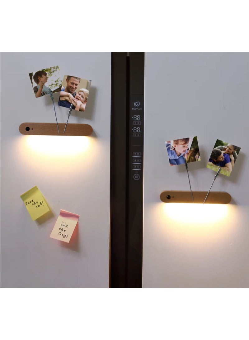 Portable Sensor Night Light Bedroom Magnetic Key Holder Cabinet Door Hanging Lamp USB Rechargeable warm white light (Beech Wood) - Image 3