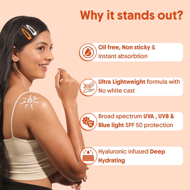 Aravi Organic لوسيون الجسم الواقي من الشمس خالي من الزيت من أرافي SPF 50 PA خفيف الوزن سريع الامتصاص بدون أثر أبيض حماية من UVA و UVB مع النياسيناميد وحمض الهيالورونيك وكوبري ثلاثي الببتيد 200 مل - Image 3