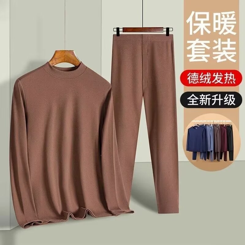 Factory Double-Sided Velvet Semi-High Collar Thermal Underwear Suit Constant Temperature Warm Autumn Pants Heating Bottoming Shirt - Image 3