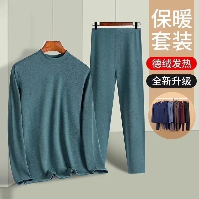 Factory Double-Sided Velvet Semi-High Collar Thermal Underwear Suit Constant Temperature Warm Autumn Pants Heating Bottoming Shirt - Image 4