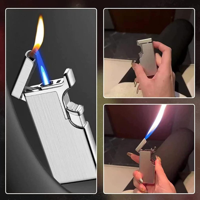 comfrt 2023 New Creative Windproof Dual Flame Refillable Gas Lighter, Torch Lighter, Cool Dual Fire Lighter, Fancy Dual Jet Flame Butane Lighter, Refillable Butane Gas Lighter - No Butane Gas (D) - Image 3