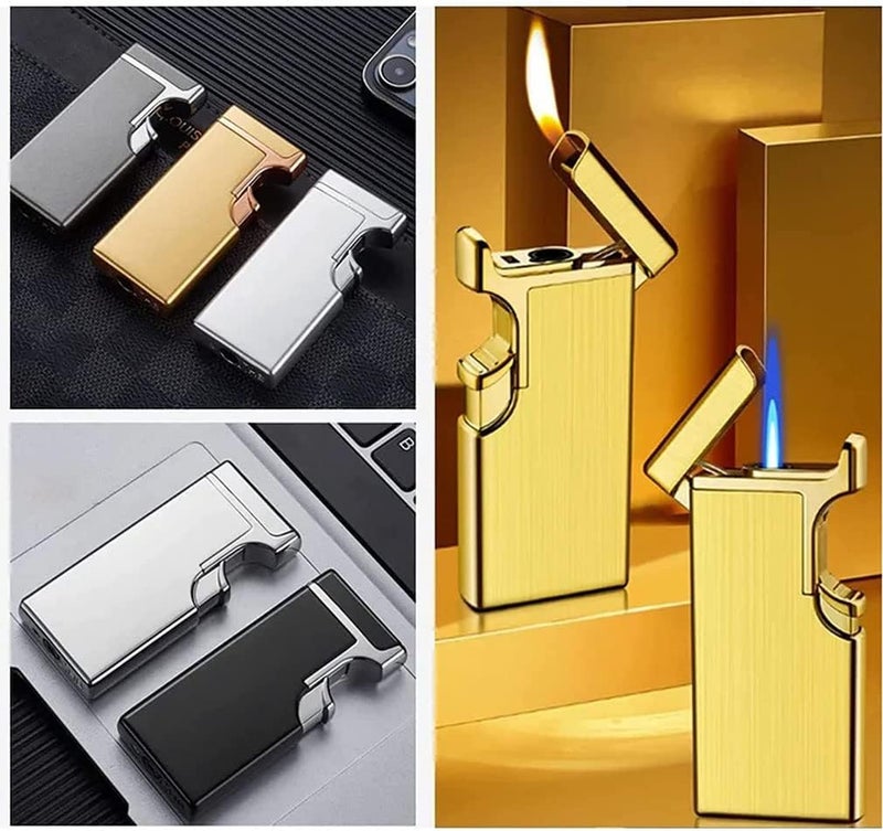 comfrt 2023 New Creative Windproof Dual Flame Refillable Gas Lighter, Torch Lighter, Cool Dual Fire Lighter, Fancy Dual Jet Flame Butane Lighter, Refillable Butane Gas Lighter - No Butane Gas (D) - Image 4