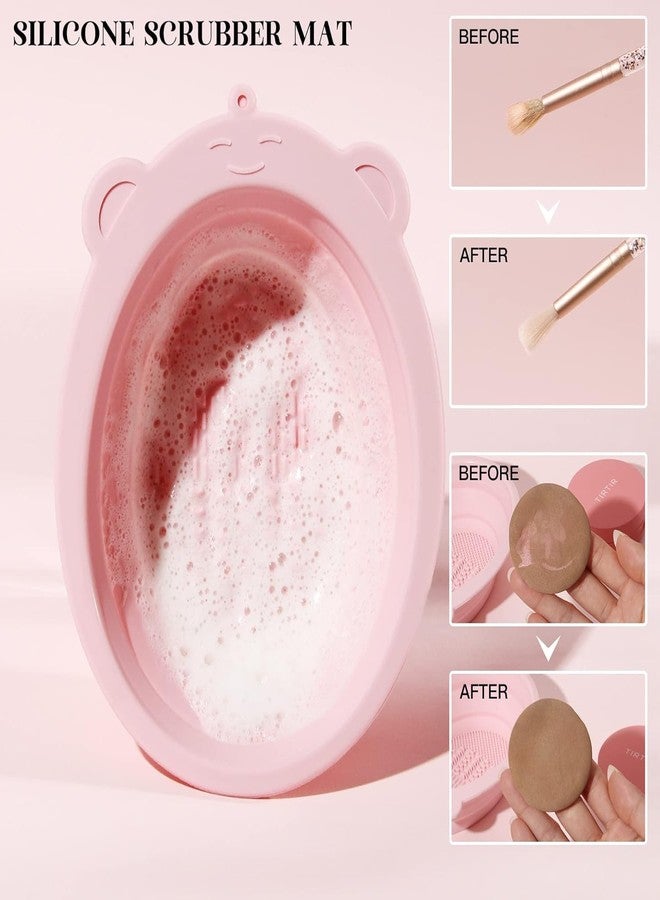 GALV Silicon Makeup Brush Cleaning Mat, Easy Foldable Beauty Egg Bowl Cleaning Mat & Scrubber, Portable Washing Tool for Makeup Brush Gift For Girl and Women(1 pcs)(15 x 11 cm)(Pink Color) - Image 3