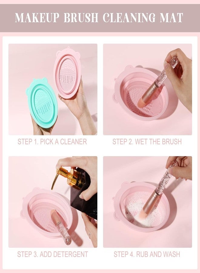 GALV Silicon Makeup Brush Cleaning Mat, Easy Foldable Beauty Egg Bowl Cleaning Mat & Scrubber, Portable Washing Tool for Makeup Brush Gift For Girl and Women(1 pcs)(15 x 11 cm)(Pink Color) - Image 5