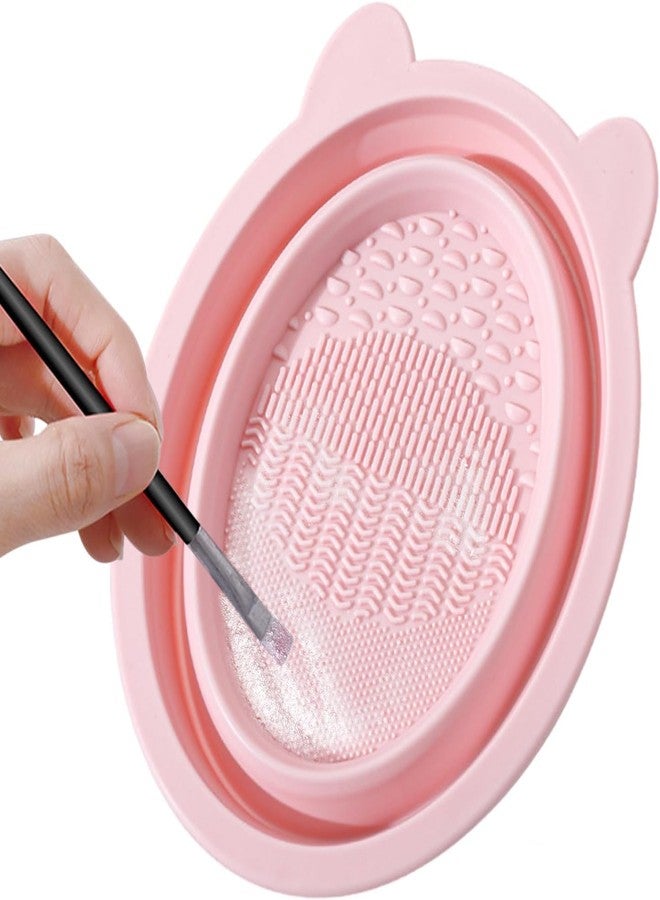 GALV Silicon Makeup Brush Cleaning Mat, Easy Foldable Beauty Egg Bowl Cleaning Mat & Scrubber, Portable Washing Tool for Makeup Brush Gift For Girl and Women(1 pcs)(15 x 11 cm)(Pink Color) - Image 1
