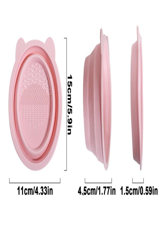 GALV Silicon Makeup Brush Cleaning Mat, Easy Foldable Beauty Egg Bowl Cleaning Mat & Scrubber, Portable Washing Tool for Makeup Brush Gift For Girl and Women(1 pcs)(15 x 11 cm)(Pink Color) - Image 2