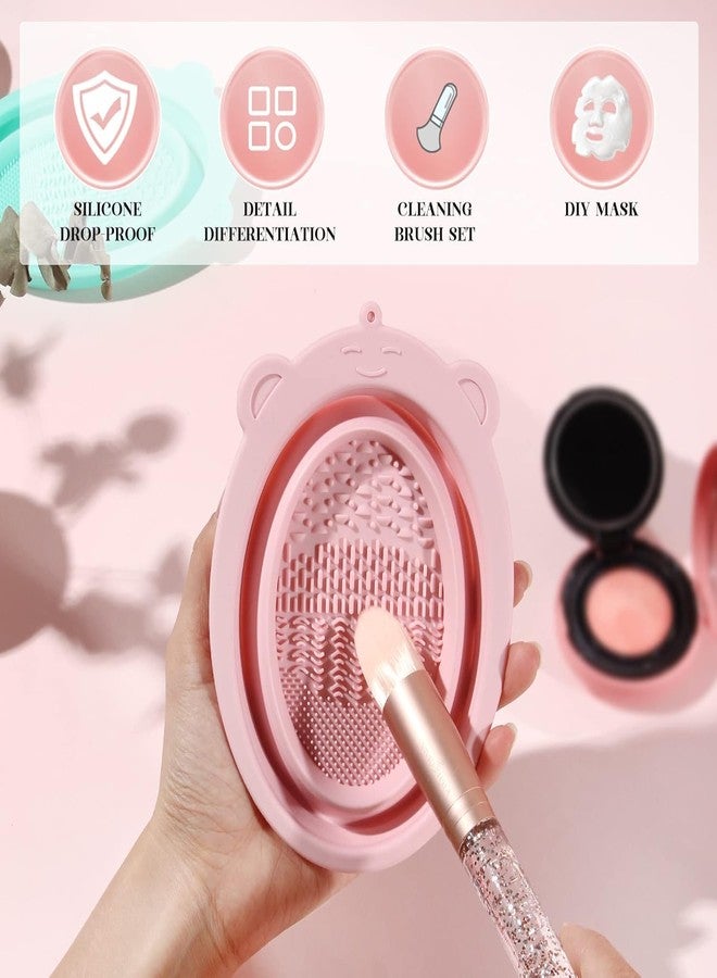 GALV Silicon Makeup Brush Cleaning Mat, Easy Foldable Beauty Egg Bowl Cleaning Mat & Scrubber, Portable Washing Tool for Makeup Brush Gift For Girl and Women(1 pcs)(15 x 11 cm)(Pink Color) - Image 4