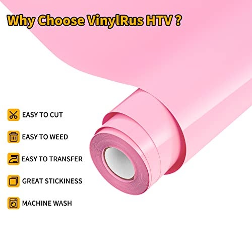 VinylRus Heat Transfer Vinyl-12” x 20ft Pink Iron on Vinyl Roll for Shirts, HTV Vinyl for Silhouette Cameo,Easy to Cut & Weed - Image 3