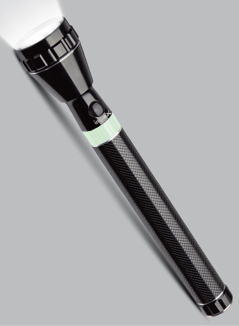 إمبكس كشاف يدوي قابل لإعادة الشحن مع مصباح LED بقوة 3 واط | بطارية ليثيوم 2SC بسعة 1500mAh | شعاع فائق السطوع بقدرة 140–160 لومن | مدى إضاءة حقيقي حتى 300 متر | هيكل من الألمنيوم المقاوم للتآكل | وقت تشغيل 2–3 ساعات | وقت شحن 8 ساعات | مفتاح متين ومؤشر شحن | مثالي للاستخدام الخارجي والطوارئ والمنزل – IMPEX LUMIN C2 - Image 2