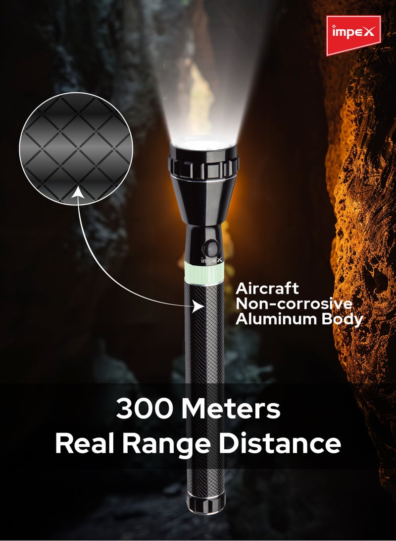 إمبكس كشاف يدوي قابل لإعادة الشحن مع مصباح LED بقوة 3 واط | بطارية ليثيوم 2SC بسعة 1500mAh | شعاع فائق السطوع بقدرة 140–160 لومن | مدى إضاءة حقيقي حتى 300 متر | هيكل من الألمنيوم المقاوم للتآكل | وقت تشغيل 2–3 ساعات | وقت شحن 8 ساعات | مفتاح متين ومؤشر شحن | مثالي للاستخدام الخارجي والطوارئ والمنزل – IMPEX LUMIN C2 - Image 5