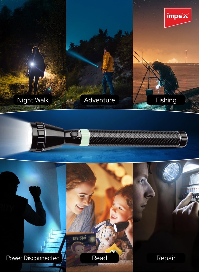 Impex Rechargeable LED Flashlight, 5W CREE LED Torch with 1500mAh Li-ion Battery, 220–240 Lumens, 800m Long-Range Beam, Type-C Charging, Aluminium Body, for Car & Outdoor Use - LUMI C2 - Image 4