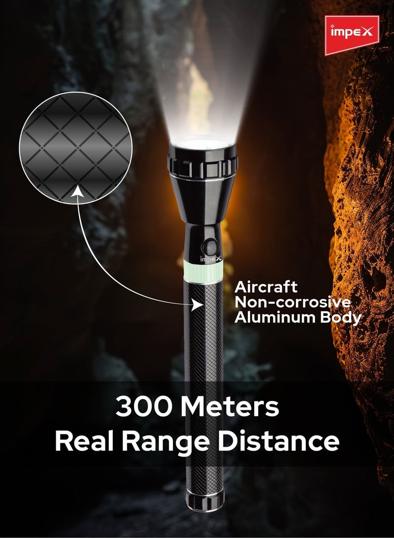Impex Rechargeable LED Flashlight, 5W CREE LED Torch with 1500mAh Li-ion Battery, 220–240 Lumens, 800m Long-Range Beam, Type-C Charging, Aluminium Body, for Car & Outdoor Use - LUMI C2 - Image 3