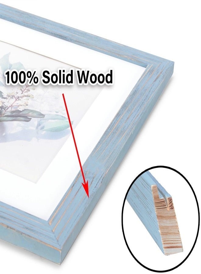 KAIWIN 100% Solid Wood Blue 8x10 Picture Frame 1 Pack - Display Picture 5x7 with Mat, HD Plexiglass Inside, Rustic Wooden Photo Frames for Table Top and Wall Mounting - Image 2