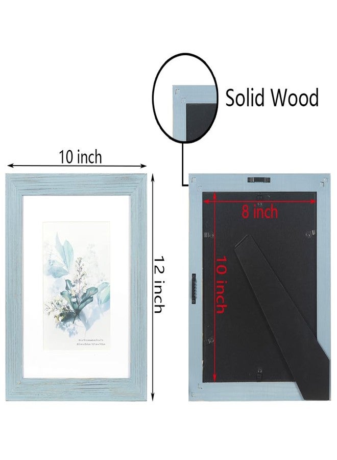 KAIWIN 100% Solid Wood Blue 8x10 Picture Frame 1 Pack - Display Picture 5x7 with Mat, HD Plexiglass Inside, Rustic Wooden Photo Frames for Table Top and Wall Mounting - Image 4