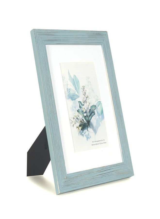 KAIWIN 100% Solid Wood Blue 8x10 Picture Frame 1 Pack - Display Picture 5x7 with Mat, HD Plexiglass Inside, Rustic Wooden Photo Frames for Table Top and Wall Mounting - Image 3