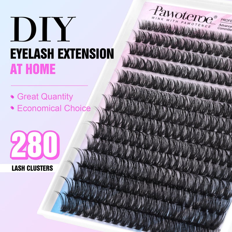 Pawotence Lash Clusters 280pcs Individual Lashes Cluster Eyelash Extensions 50D 9-16mm Mix Eyelash Clusters Lash Extension for Self Application at Home (50D, 0.07D, 9-16mm) - Image 2