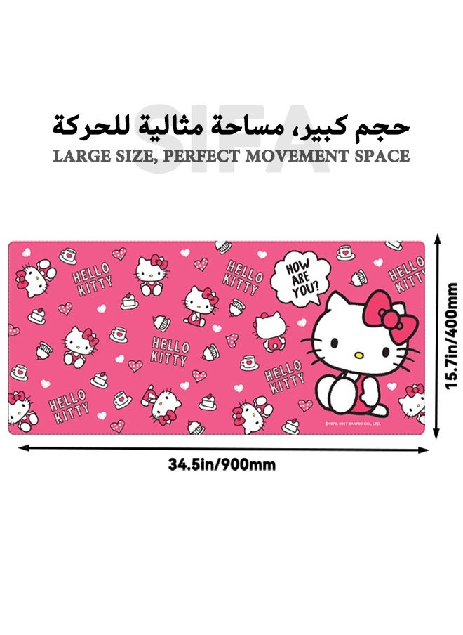Generic - Cartoon Hello Kitty Mouse Pad, Non-Slip Mousepad, Anime Mouse Pad, Gaming Mouse Pad, Large Mouse Pad, Extended Keyboard Mousepad with Non-Slip Base and Stitched Edge, 400mm×900mm - Image 1