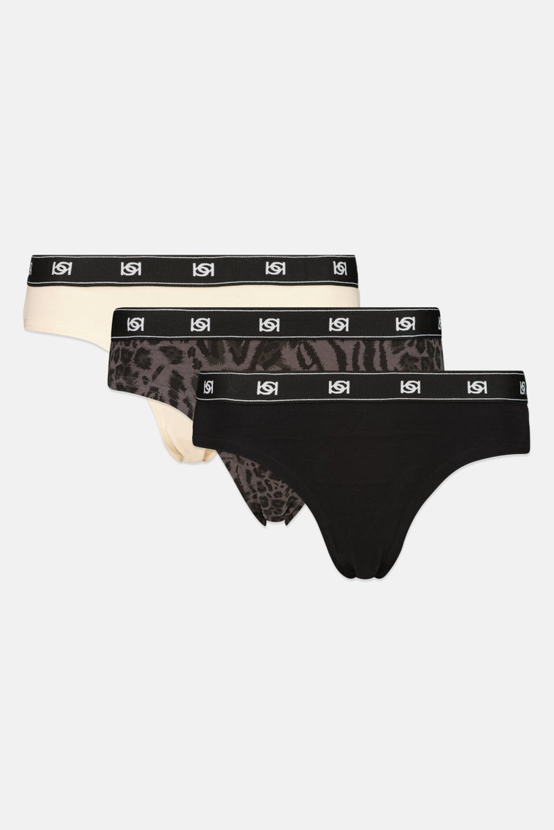 bebe Women 3 Pieces Graphic Print Cheeky Panties, Multicolor - Image 1