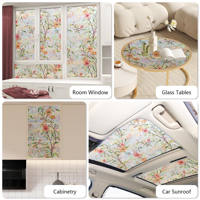 NINETREX Privacy Window Film, Stained Glass Window Film, Floral Rainbow Stickers Static Cling Vinyl Anti UV Heat Control No Glue for Glass Doors Home (Galsang Flower,17.5 x 78.7inch) - Image 5